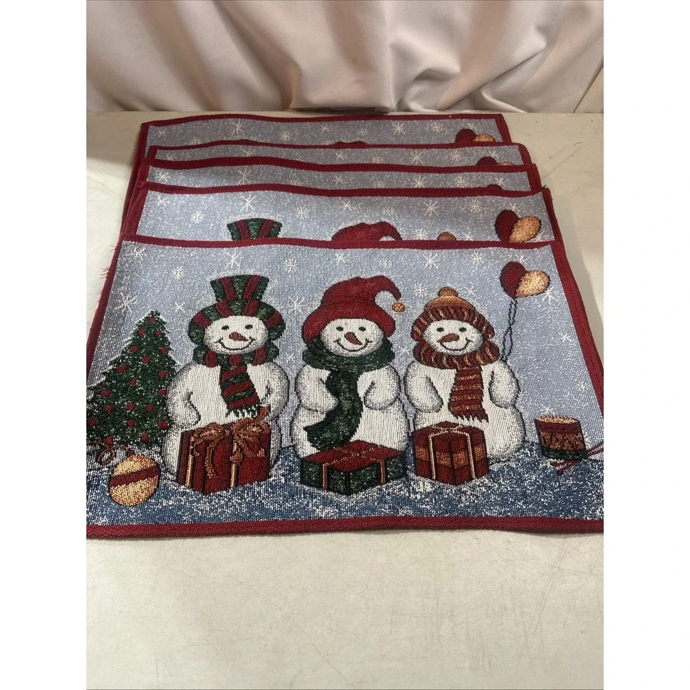 5 Tapestry Snowmen Family Placemats Holiday Christmas Snow Vintage